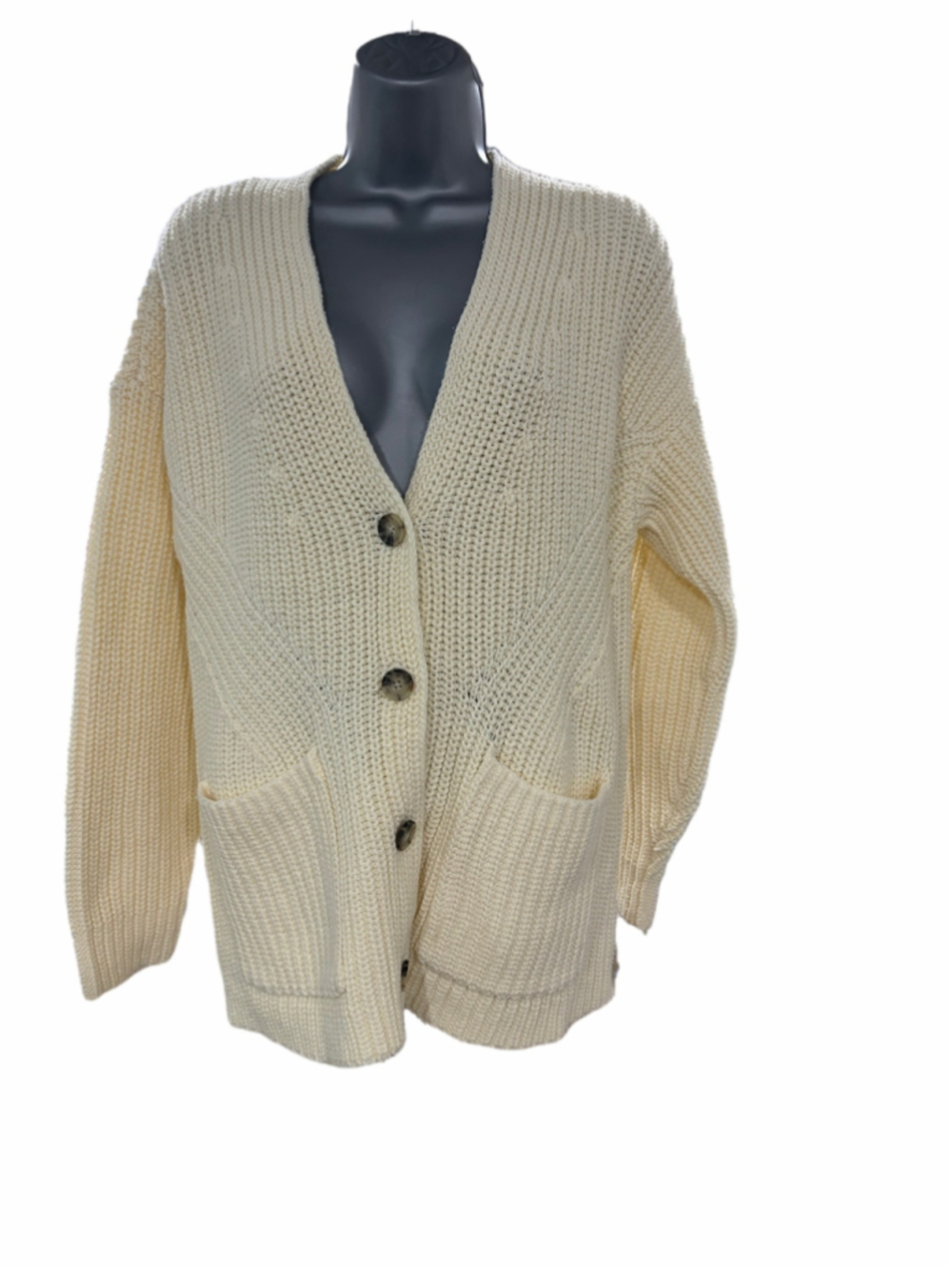 NWT Madewell Textural-Stitch V-Neck Cardigan Sweater Antique Cream Medium